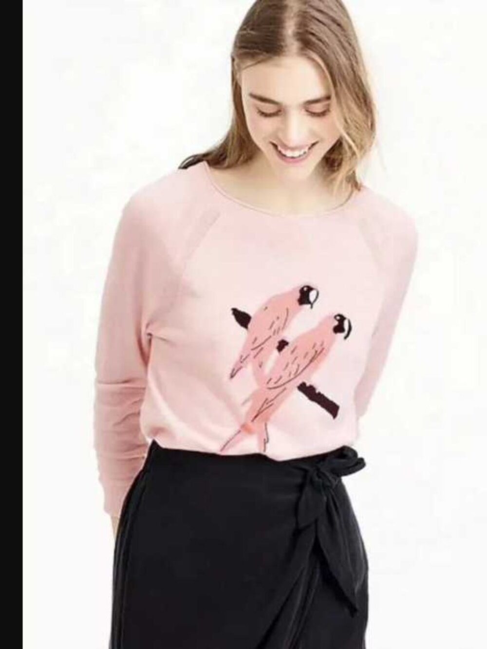 New L XL J.Crew Parrot intarsia merino wool crewneck sweater in pink parrots - Picture 2 of 9